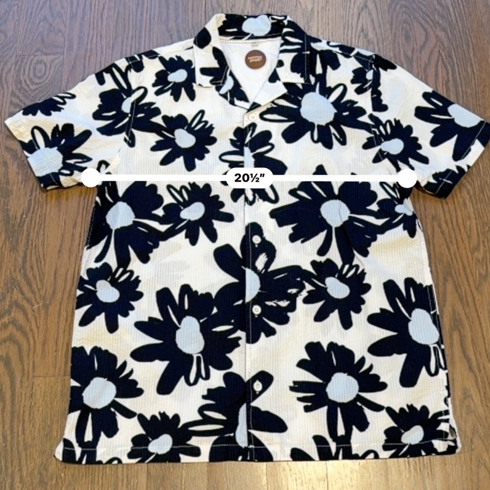 Common People Clothing Men's M Cotton Blue Floral Hawaiian Camp Shirt Short - Picture 6 of 6